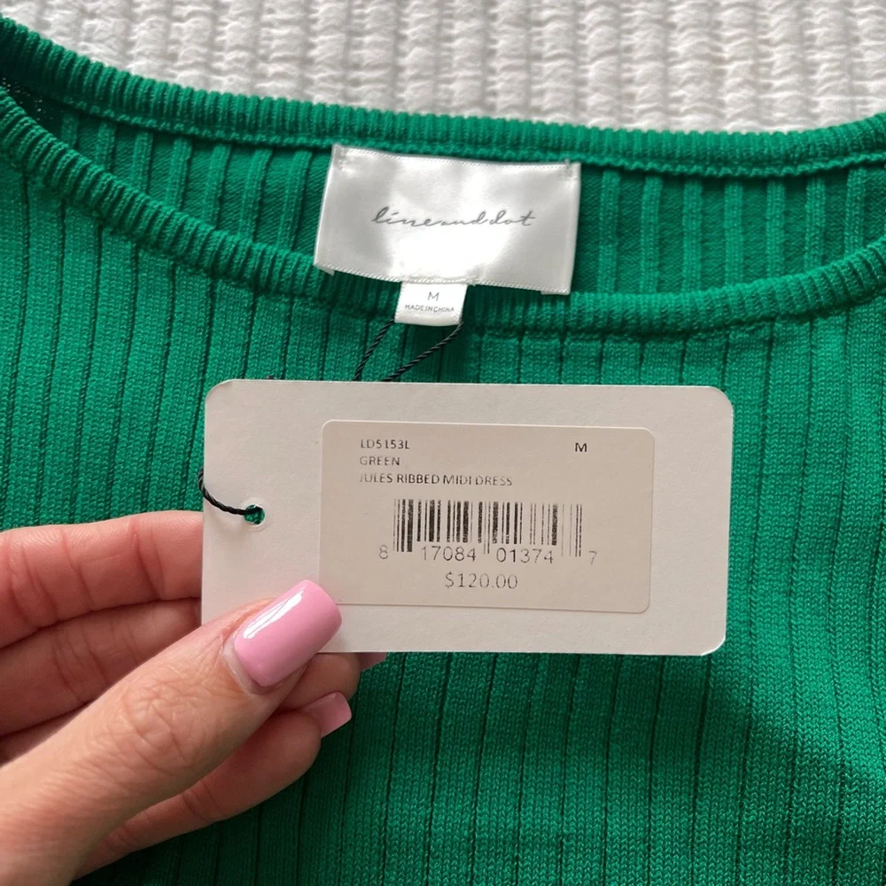 Line & Dot Jules Ribbed Long Sleeve Dress in Green size M - Picture 3 of 6